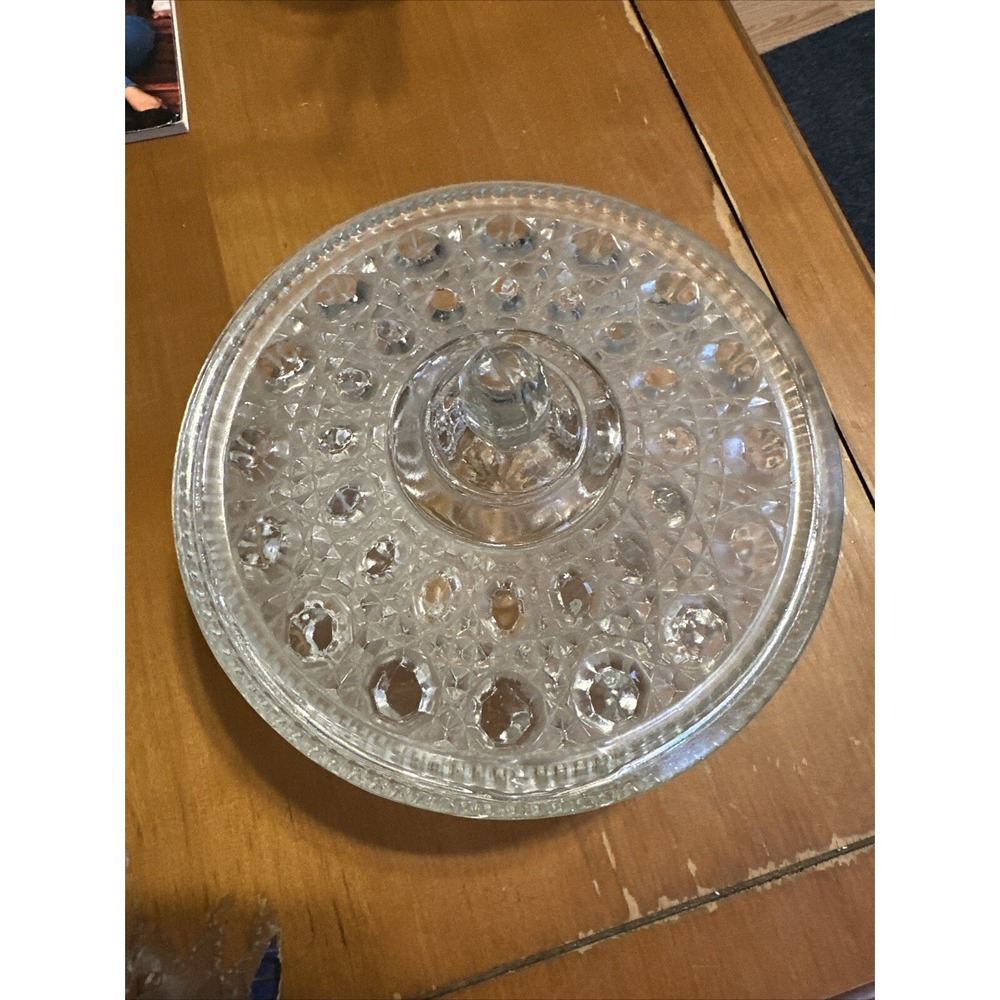Vintage 1970s Indiana Glass Button & Cane Pattern‎ Covered Candy Dish